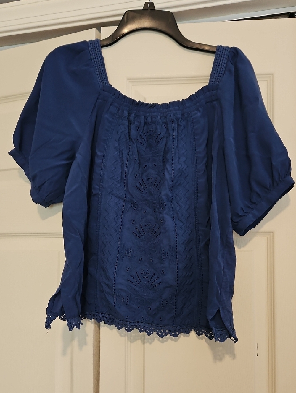 Democracy Royal Blue Eyelet Peasant Blouse